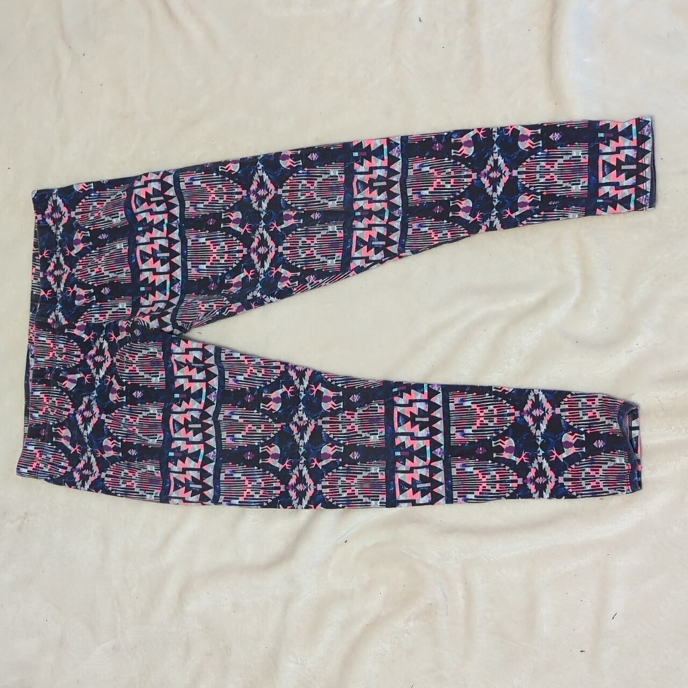 No Boundaries Neon Pink And Blue Print Geometric Leggings Size large (11-13)